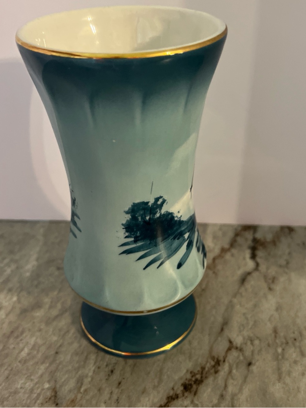 Vintage Blue Ceramic Decorative Vase Nautical with Gold Trim Made in Portugal - Picture 4 of 9